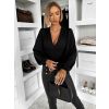 Černý elegantní top MIRELLON s dlouhým rukávem (Veľkosť M/L)