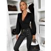 Černý elegantní top MIRELLON s dlouhým rukávem (Veľkosť M/L)