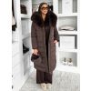 Hnědá dlouhá bunda REWONA s kožíškem (Veľkosť L/XL)