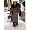 Hnědá dlouhá bunda REWONA s kožíškem (Veľkosť L/XL)