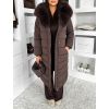 Hnědá dlouhá bunda REWONA s kožíškem (Veľkosť L/XL)