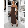 Hnědé dlouhé šaty LUVEORA na ramínka (Veľkosť M/L)