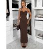 Hnědé dlouhé šaty LUVEORA na ramínka (Veľkosť M/L)