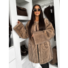 Hnědý faux fur kožešinový elegantní kabát SKELVIA (Veľkosť M/L)