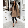 Hnědý faux fur kožešinový elegantní kabát SKELVIA (Veľkosť M/L)