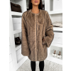 Hnědý faux fur kožešinový elegantní kabát SKELVIA (Veľkosť M/L)