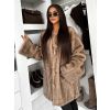 Hnědý faux fur kožešinový elegantní kabát SKELVIA (Veľkosť M/L)