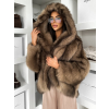 Hnědý faux fur krátký kožešinový kabátek ELUVION (Veľkosť M/L)