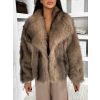 Hnědý kožešinový krátký kabátek CAVONTE (Veľkosť M/L)