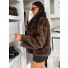 Hnědý kožešinový krátký kabátek ORVIAN (Veľkosť M/L)