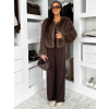 Hnědý stylový krátký faux fur kožíšek HILDAR (Veľkosť M/L)