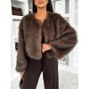Hnědý stylový krátký faux fur kožíšek HILDAR (Veľkosť M/L)