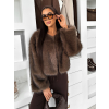 Hnědý stylový krátký faux fur kožíšek HILDAR (Veľkosť M/L)