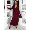 Vínové dlhé šaty FAYMONT s dlhým rukávom