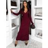 Vínové dlouhé šaty FAYMONT s dlouhým rukávem (Veľkosť M/L)