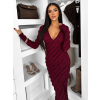 Vínové dlhé šaty FAYMONT s dlhým rukávom