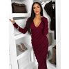Vínové dlouhé šaty FAYMONT s dlouhým rukávem (Veľkosť M/L)