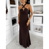Tmavo hnedé dlhé spoločenské šaty CAELINA s vlečkou