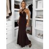 Tmavě hnědé dlouhé společenské šaty CAELINA s vlečkou (Veľkosť ONESIZE)