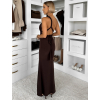 Tmavo hnedé dlhé spoločenské šaty CAELINA s vlečkou