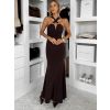 Tmavě hnědé dlouhé společenské šaty CAELINA s vlečkou (Veľkosť ONESIZE)