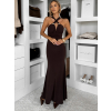 Tmavo hnedé dlhé spoločenské šaty CAELINA s vlečkou