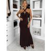 Tmavě hnědé dlouhé společenské šaty CAELINA s vlečkou (Veľkosť ONESIZE)