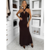 Tmavo hnedé dlhé spoločenské šaty CAELINA s vlečkou