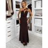 Tmavo hnedé dlhé spoločenské šaty CAELINA s vlečkou