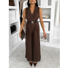 Hnedý elegantný dlhý overal ZYMORIA s opaskom