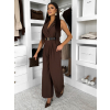 Hnedý elegantný dlhý overal ZYMORIA s opaskom