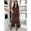 Hnedý elegantný dlhý overal ZYMORIA s opaskom
