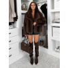 Hnedý faux fur kožušinový krátky kabátik AZHARI