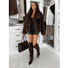 Hnedý faux fur kožušinový krátky kabátik AZHARI
