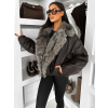 Tmavě hnědá koženková bunda NUVIRA s kožešinou (Veľkosť M/L)