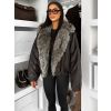 Tmavě hnědá koženková bunda NUVIRA s kožešinou (Veľkosť M/L)