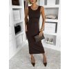 Tmavě hnědé přiléhavé midi šaty TREVY s rozparkem (Veľkosť ONESIZE)