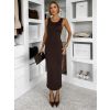 Tmavě hnědé přiléhavé midi šaty TREVY s rozparkem (Veľkosť ONESIZE)