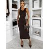 Tmavě hnědé přiléhavé midi šaty TREVY s rozparkem (Veľkosť ONESIZE)