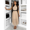 Béžové dlhé šaty DLEGO s opaskom