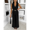 Čierny elegantný dlhý overal ZYMORIA s opaskom