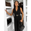 Čierny elegantný dlhý overal ZYMORIA s opaskom