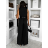 Čierny elegantný dlhý overal ZYMORIA s opaskom