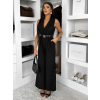 Čierny elegantný dlhý overal ZYMORIA s opaskom