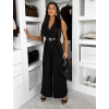 Čierny elegantný dlhý overal ZYMORIA s opaskom