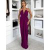 Fialové dlouhé řasené společenské šaty MIRRU (Veľkosť ONESIZE)