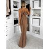 Hnědé dlouhé řasené společenské šaty MIRRU (Veľkosť ONESIZE)