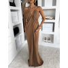 Hnedé dlhé riasené spoločenské šaty MIRRU