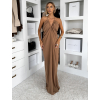 Hnedé dlhé riasené spoločenské šaty MIRRU