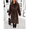 Leopardí dlouhý plyšový kabát NOCHO s páskem a límcem (Veľkosť ONESIZE)